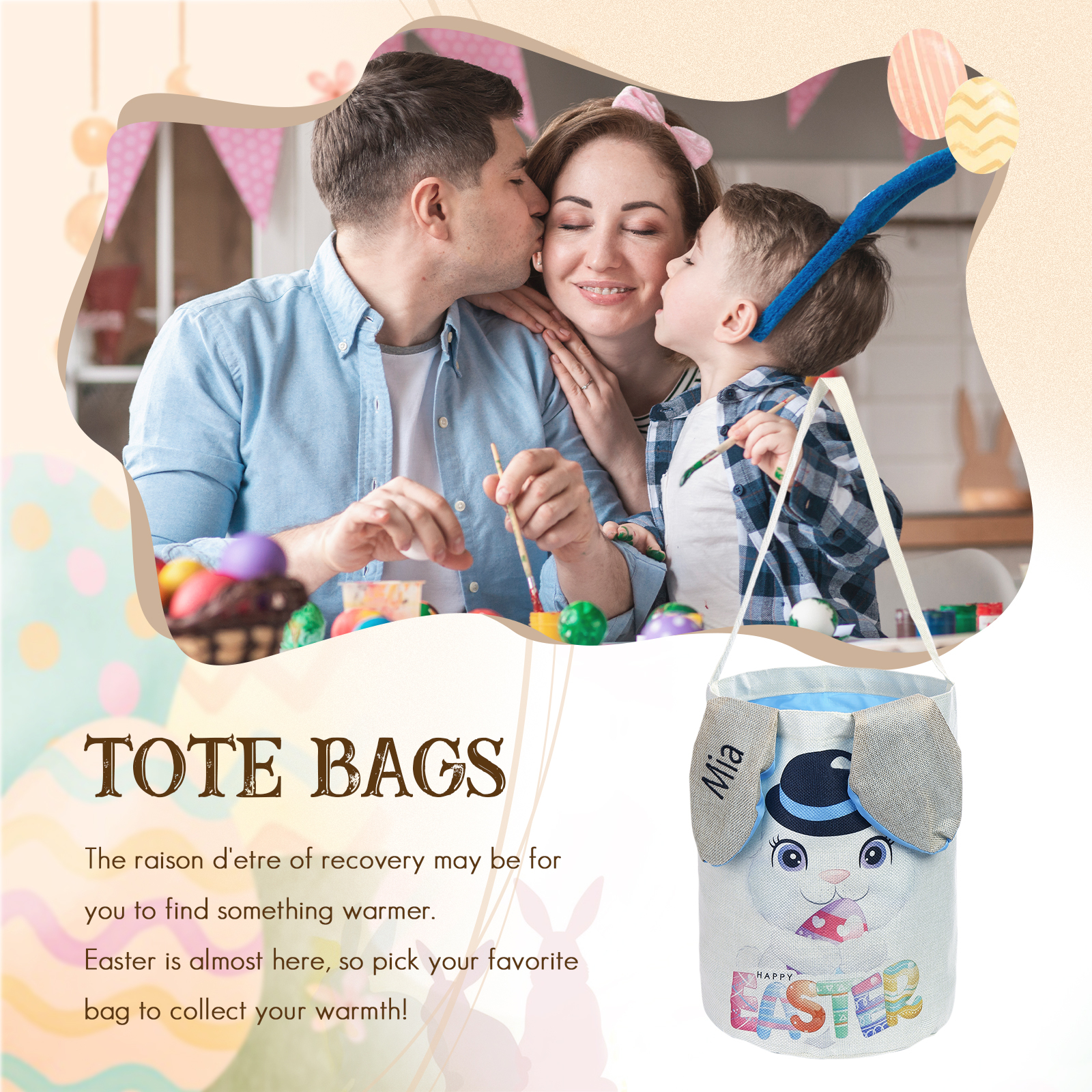 Personalised Bunny Tote Bag Customised with Name Bunny Bucket Bag Easter Gifts-Jessemade AU