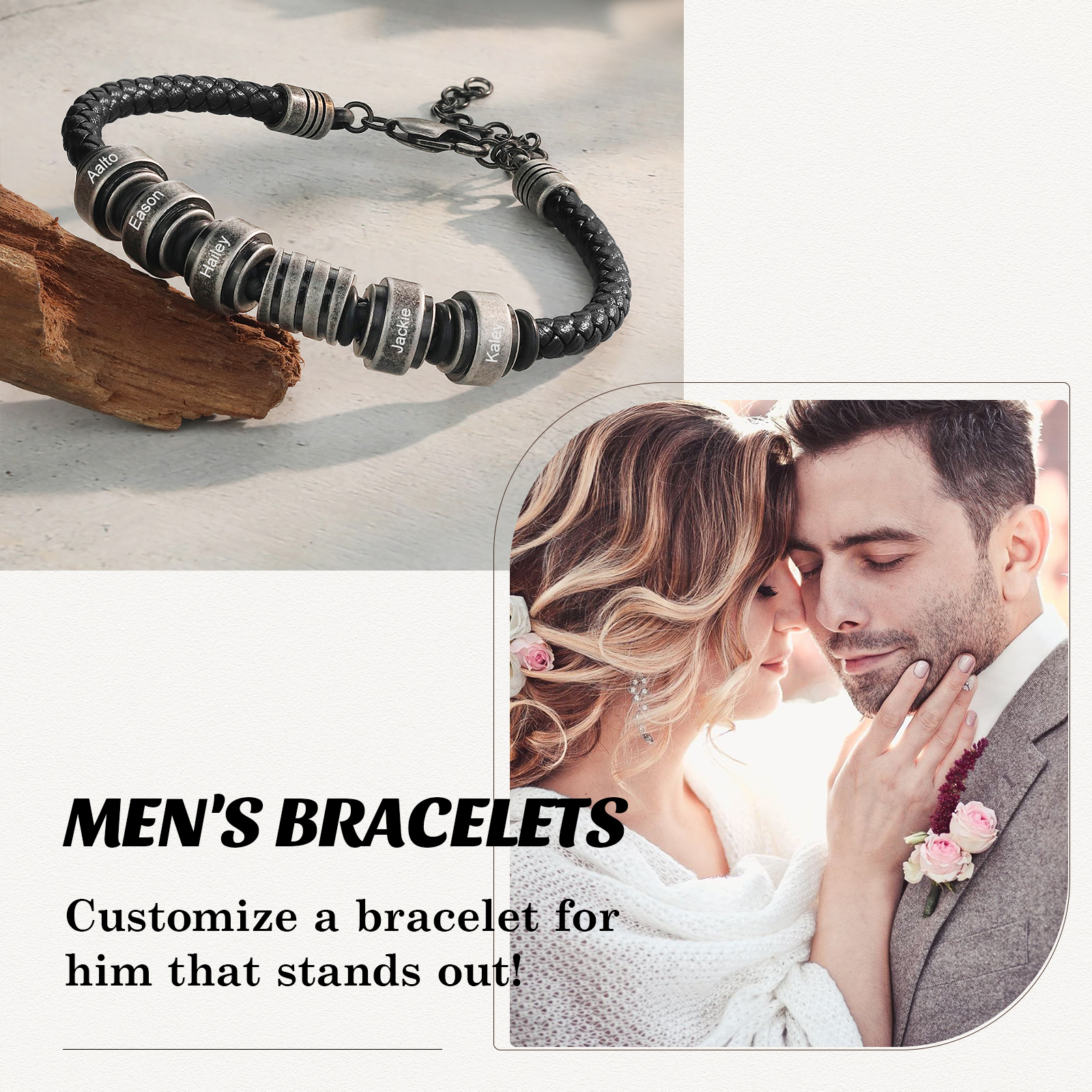 Personalised Men's Leather Bracelet Engraved 5 Names Adjustable Bracelet Vintage Gift for Him-Jessemade AU