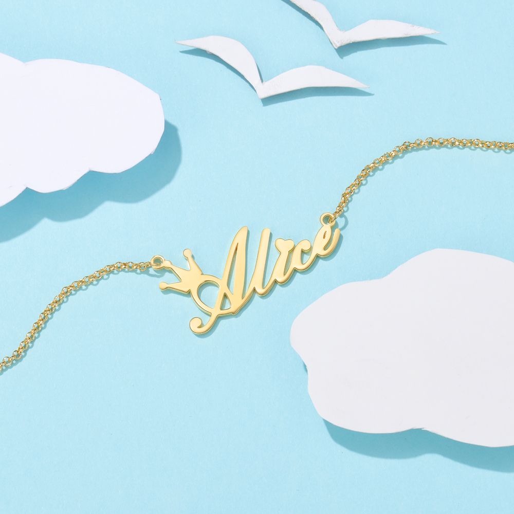 Personalised Crown Name Necklace Custom Name Classic Necklace for Kids-Jessemade AU