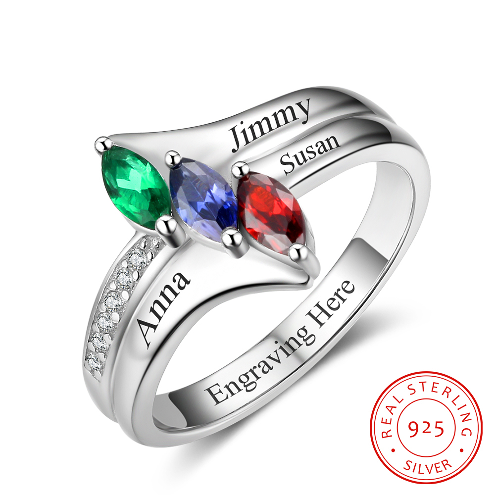 Personalised 3 Birthstones Mothers Ring With Names Gifts For Her-Jessemade AU