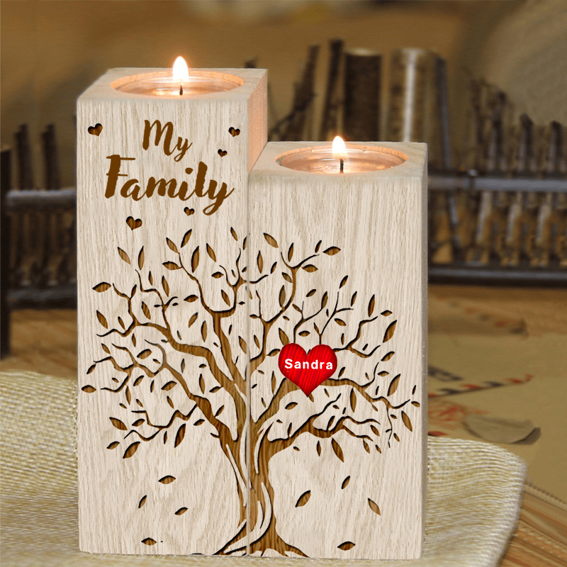 Family Tree Candle Holder Customised 1-10 Names & Text Wooden Candlesticks Personalised Gifts for Family-Jessemade AU