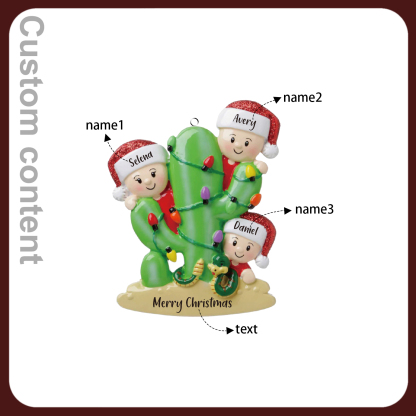 3 Names - Personalised Cactus Ornament Customised Name & Text Christmas Tree Wooden Decor Gift for Family and Friends-Jessemade AU