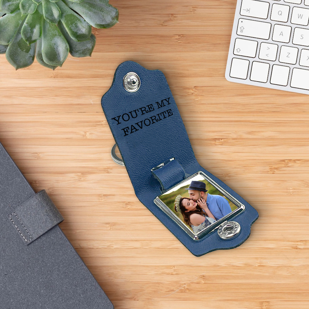 Personalised Photo Keychain Custom Text & 2 Names Leather Keyring Heart Gifts for Couples/Friends-Jessemade AU