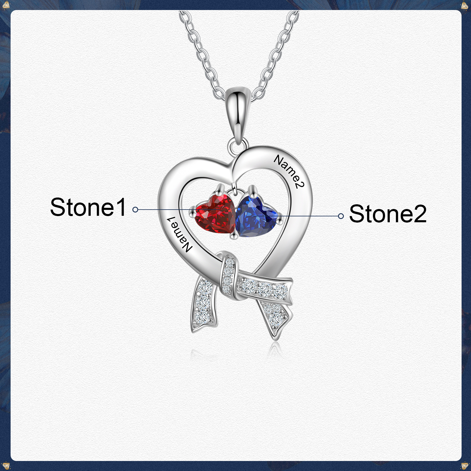 Personalised Heart Necklace With 2 Birthstones Custom Names Best Gift For Women-Jessemade AU