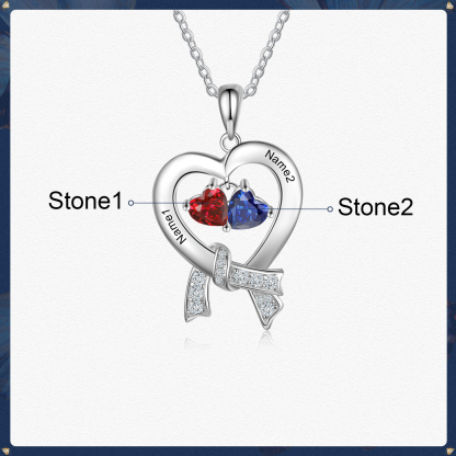 Personalised Heart Necklace With 2 Birthstones Custom Names Best Gift For Women-Jessemade AU