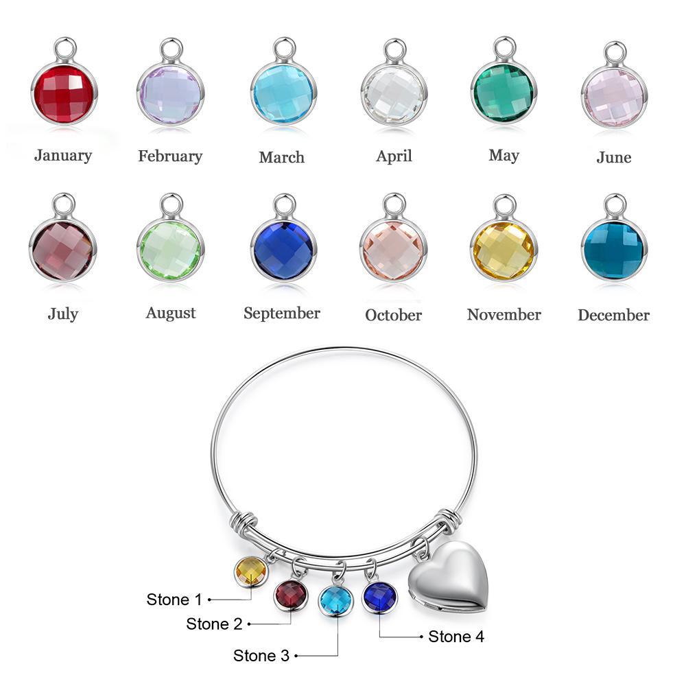 Personalised Heart Photo Locket Bracelet With Birthstones Custom Photo Bracelet Gifts For Mother-Jessemade AU