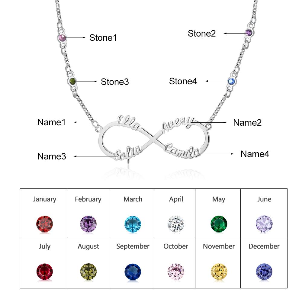 Personalised Infinity Necklace With Birthstone Custom 4 Names Necklace Gift For Her-Jessemade AU