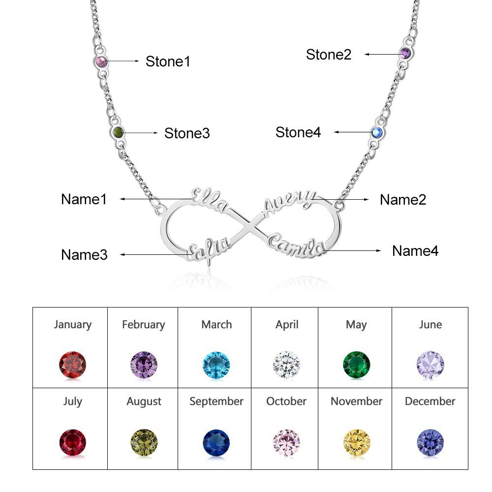 Personalised Infinity Necklace With Birthstone Custom 4 Names Necklace Gift For Her-Jessemade AU