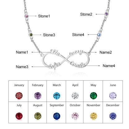 Personalised Infinity Necklace With Birthstone Custom 4 Names Necklace Gift For Her-Jessemade AU
