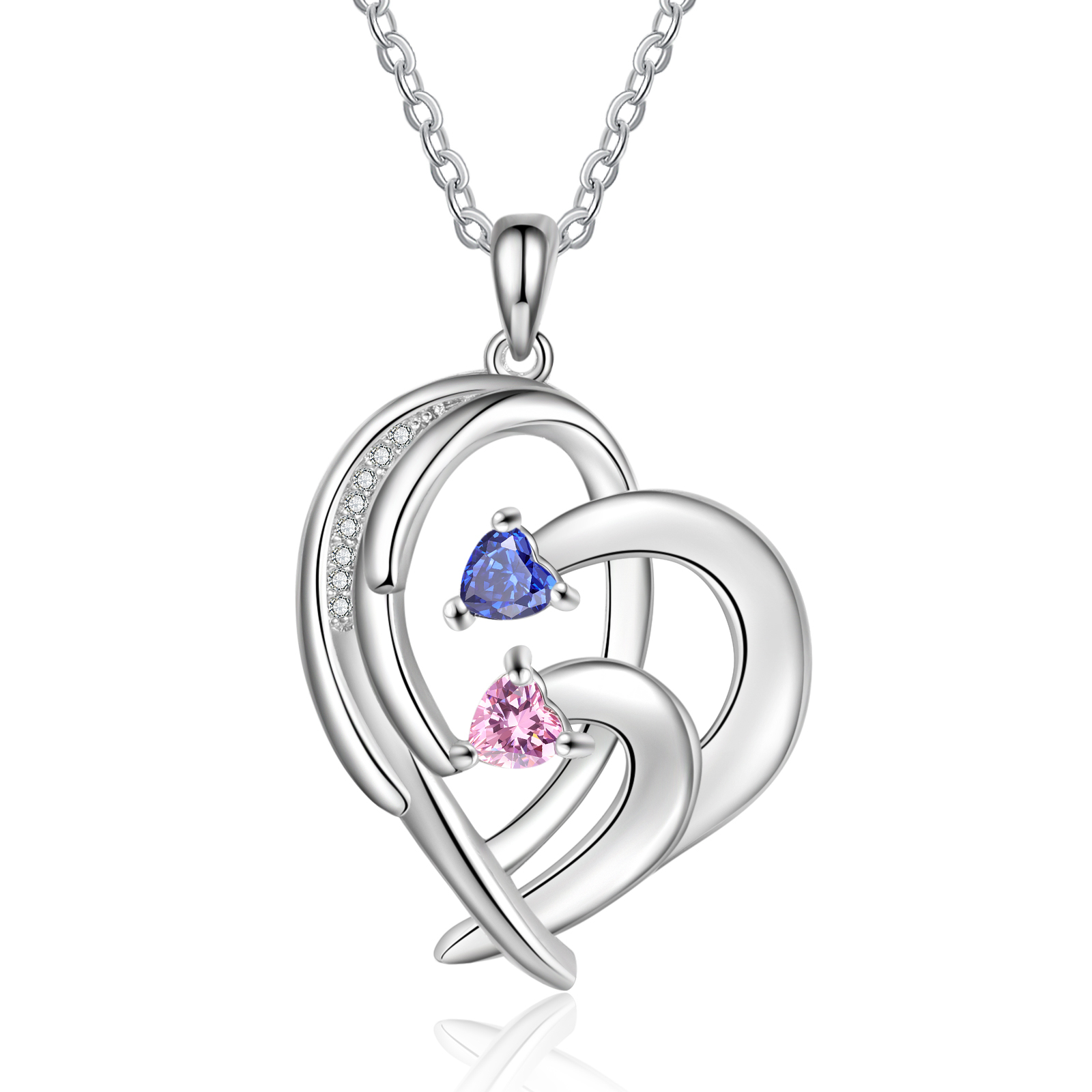 Personalised Heart Wings Necklace With 2 Birthstones Custom Names Necklace Gift For Her-Jessemade AU