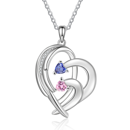 Personalised Heart Wings Necklace With 2 Birthstones Custom Names Necklace Gift For Her-Jessemade AU