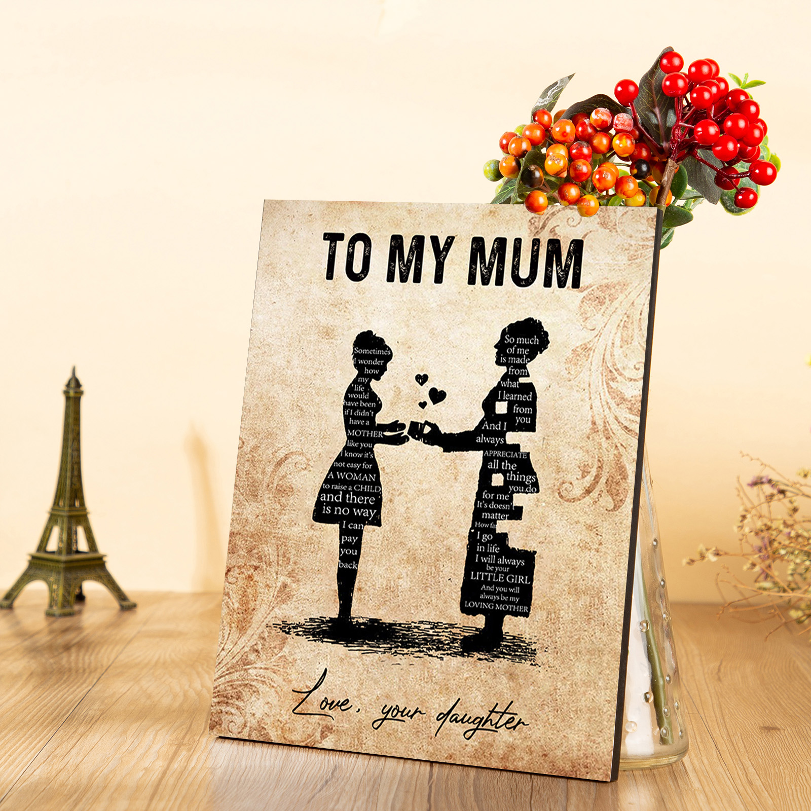 To My Mum Wooden Plaque Mother & Kid Silhouette Home Decoration Mother's Day Gifts - You Will Always Be My Loving Mother-Jessemade AU
