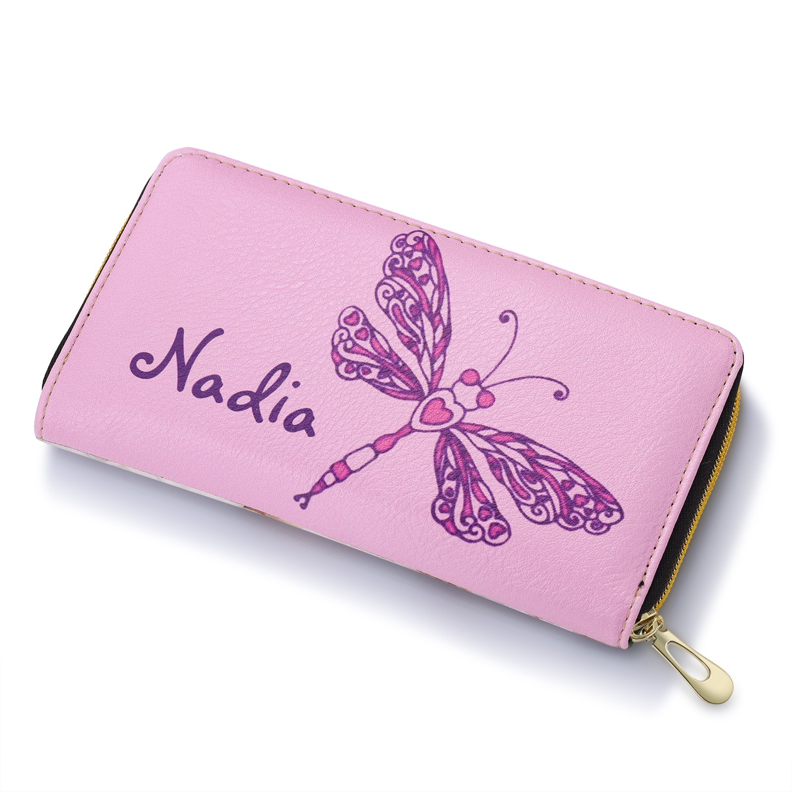Long Purse Personalised Dragonfly Leather Wallet Engraved 1 Photo Zip Wallet Gifts for Her-Jessemade AU