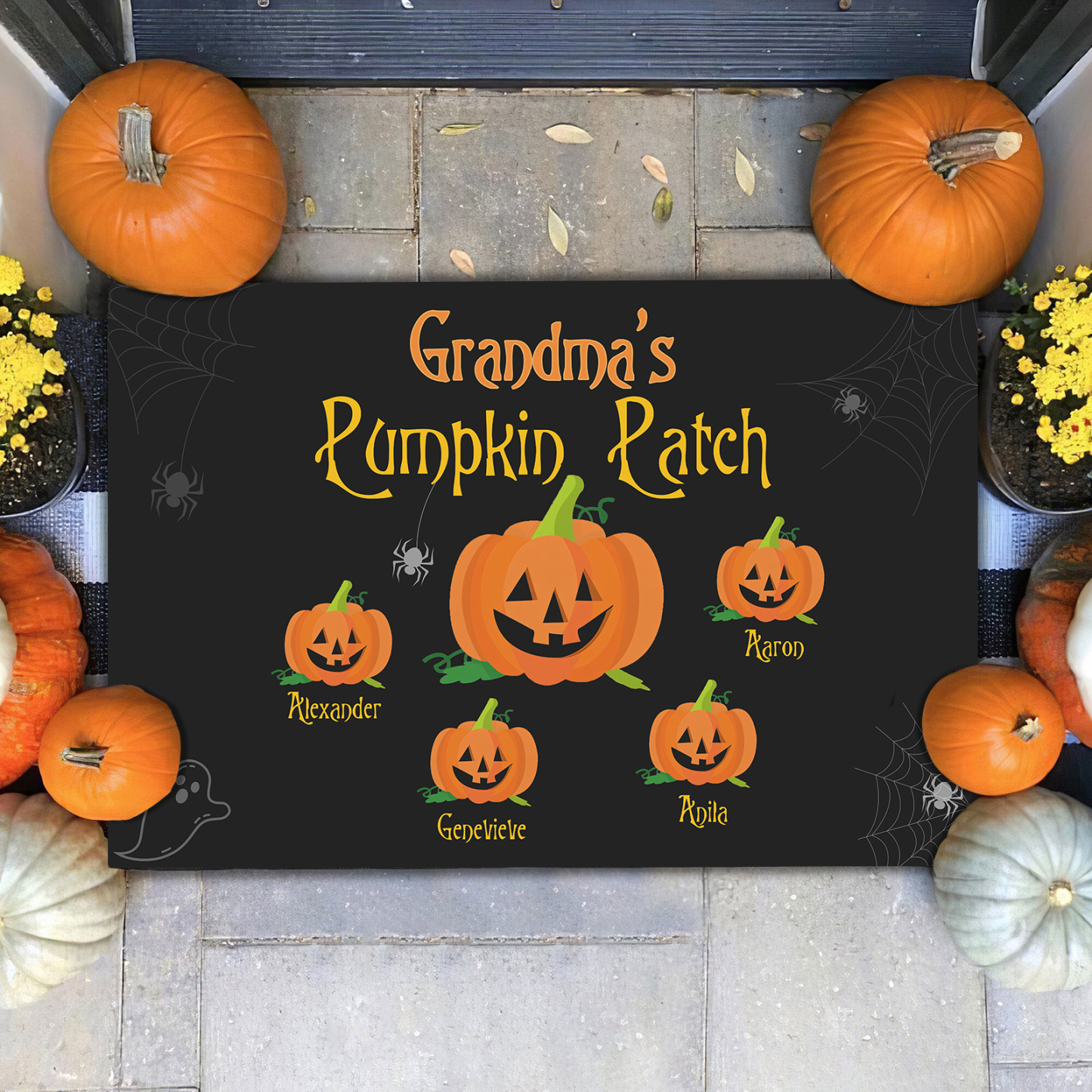 Personalised Halloween Doormat Custom 5 Names Pumpkin Doormat Home Decor - Grandma's Pumpkin Patch-Jessemade AU
