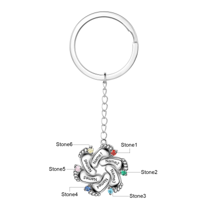 Personalised Baby Feet Keychain With 6 Birthstones Engraved names Keychain Gifts For Mother-Jessemade AU