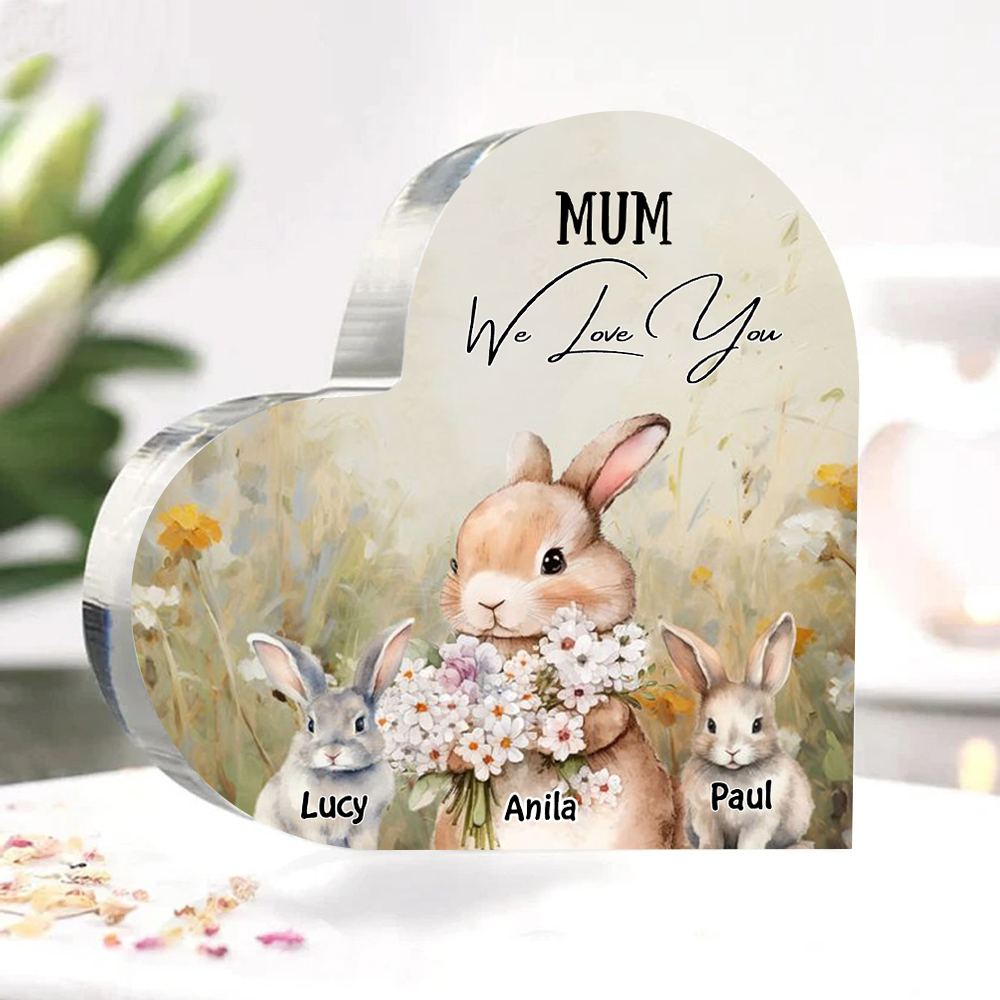 3 Names - Personalised Acrylic Heart Keepsake Custom Text Bunny Family Ornament Gift for Mother/Grandma-Jessemade AU