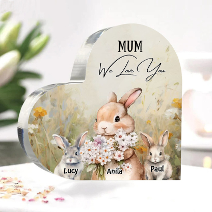 3 Names - Personalised Acrylic Heart Keepsake Custom Text Bunny Family Ornament Gift for Mother/Grandma-Jessemade AU