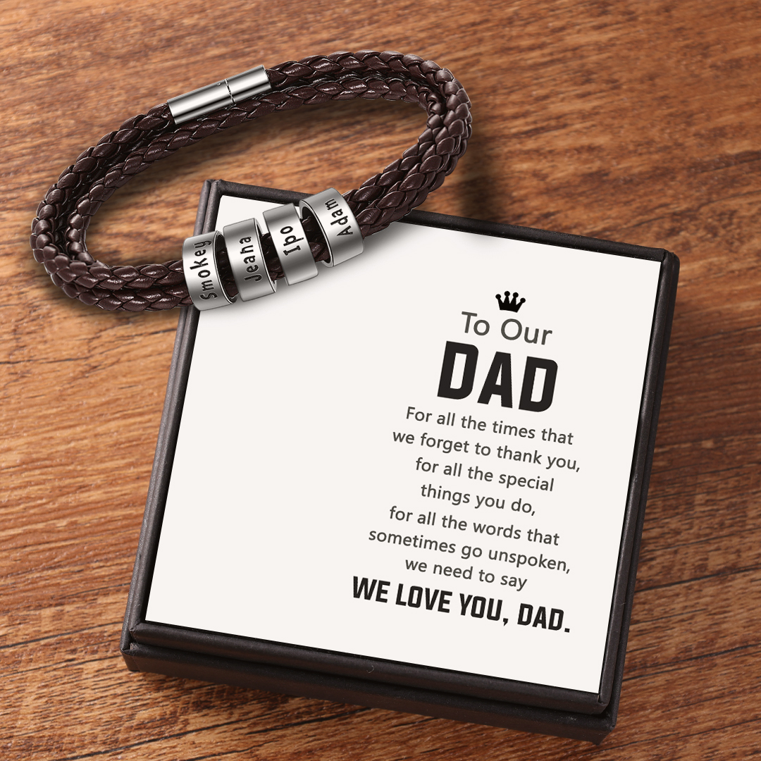 Braided Leather Personalised Name 4 Beads Men's Bracelets Gifts For Him Best Gift For Dad-Jessemade AU