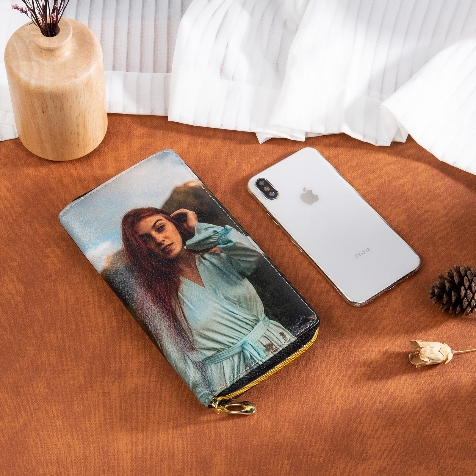 "You Are My Sunshine", Personalised Horse Leather Wallet Engraved 1 Photo Zip Wallet Long Purse Gifts for Her-Jessemade AU