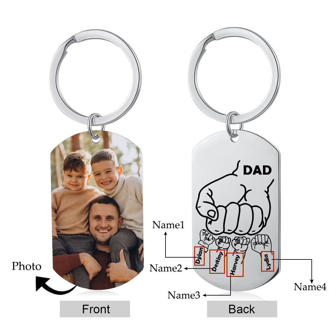 Dad Fist Bump Personalised Photo Keychain Engrave 4 Names Father's Day Gifts-Jessemade AU