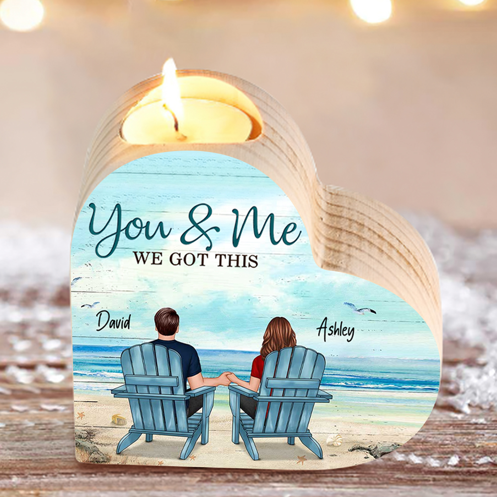 You & Me We Got This Couple Heart Candle Holder Wooden Candlesticks Romantic Gift-Jessemade AU