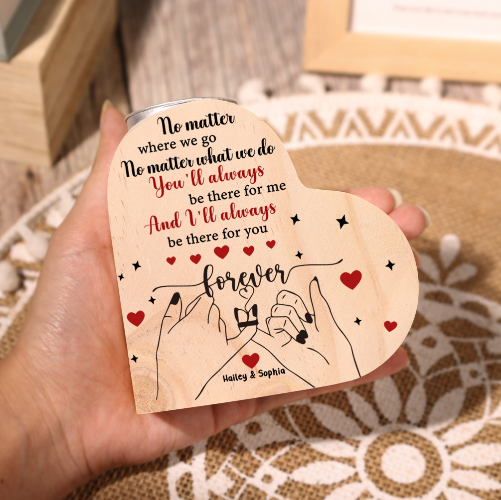 Personalised Heart Candle Holder Custom 2 Names Wooden Candlesticks Pinky Swear Gift for Friend/Bestie-Jessemade AU