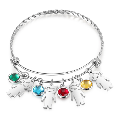 Personalised Kid Charms Bangle Bracelet With Names Customised 4 Birthstones Gift for Her-Jessemade AU