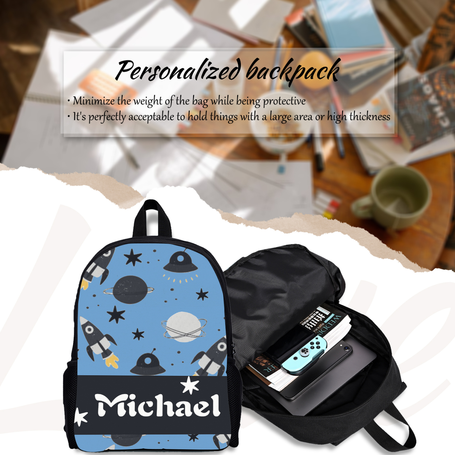 Custom Name Schoolbag Personalised Rocket and Satellite Backpack Travel Bag for Kids-Jessemade AU