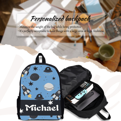 Custom Name Schoolbag Personalised Rocket and Satellite Backpack Travel Bag for Kids-Jessemade AU