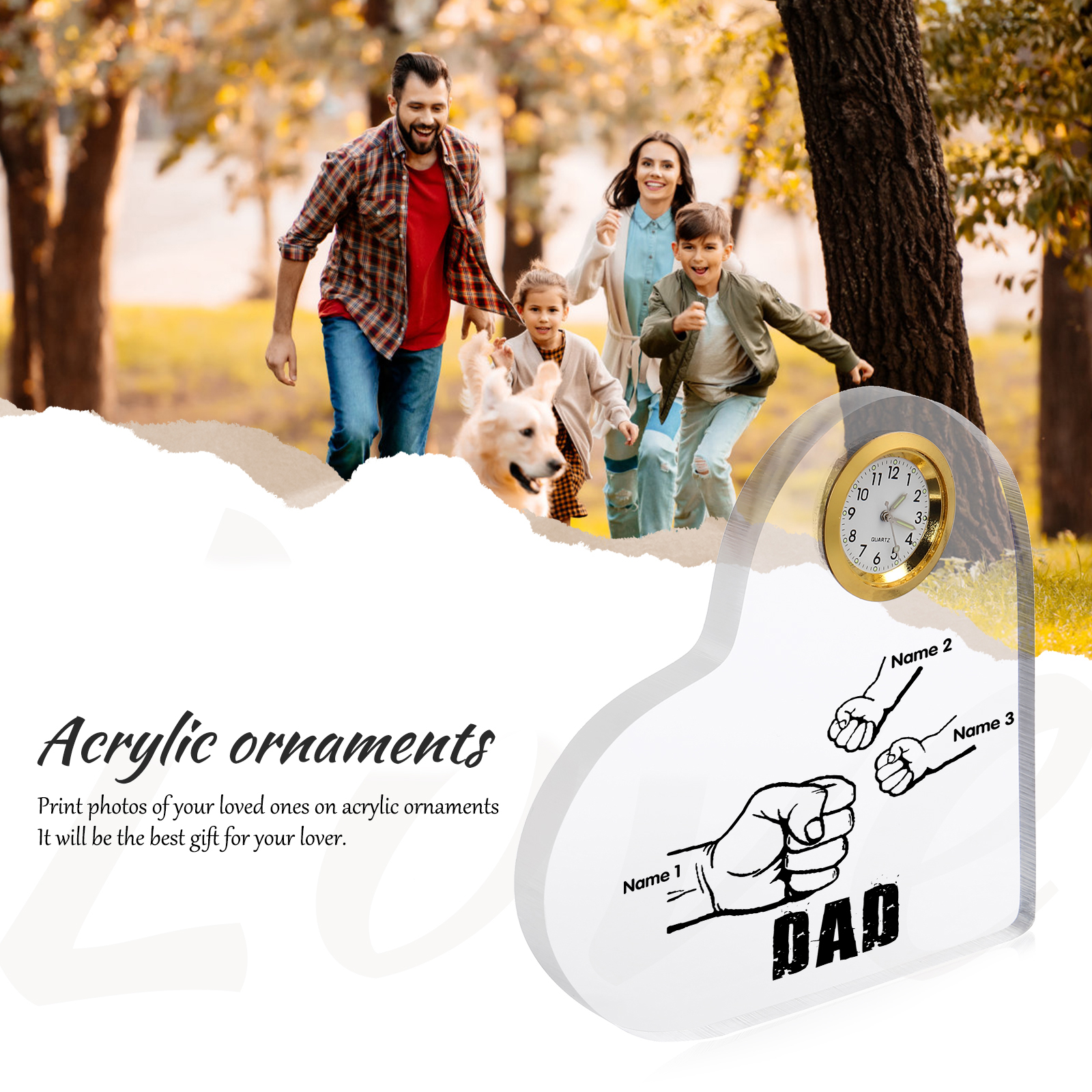 Father's Day Gifts Acrylic Heart Keepsake Personalised Fist Bump Heart Sign with 3 Names-Jessemade AU