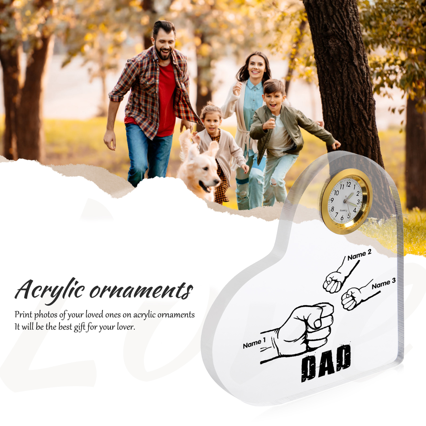 Father's Day Gifts Acrylic Heart Keepsake Personalised Fist Bump Heart Sign with 3 Names-Jessemade AU