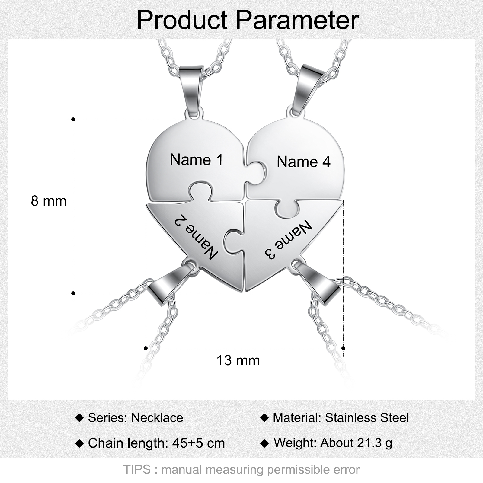 Personalised Heart Puzzle Necklace With 4 Names Gifts For Her-Jessemade AU