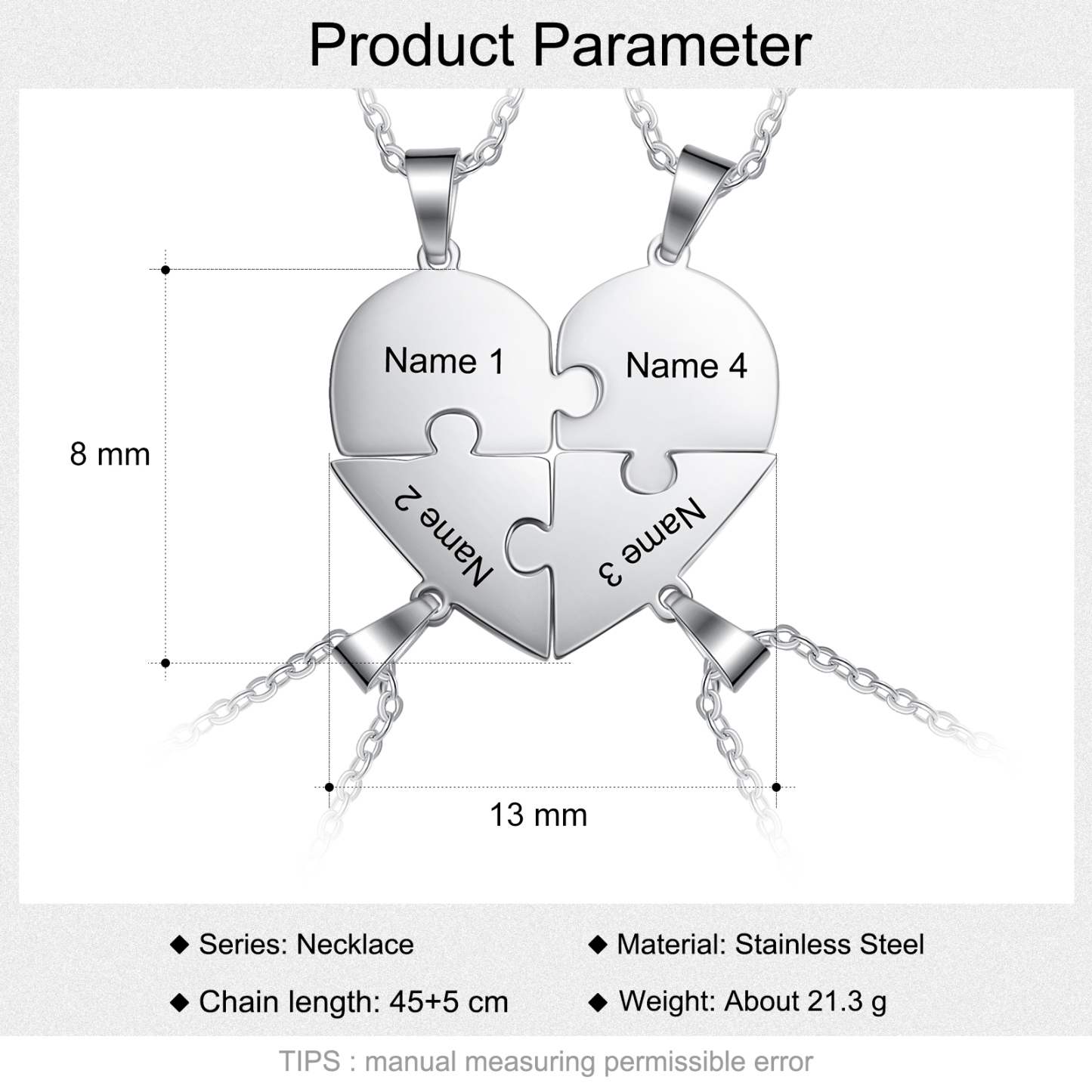 Personalised Heart Puzzle Necklace With 4 Names Gifts For Her-Jessemade AU