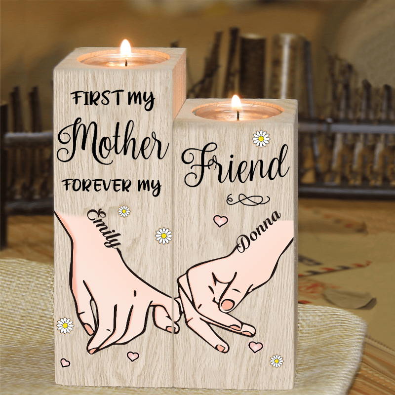 Personalised 2 Names Candle Holder Wooden Candlestick Gifts For Mother - First My Mother, Forever My Friend-Jessemade AU