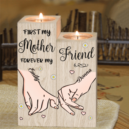 Personalised 2 Names Candle Holder Wooden Candlestick Gifts For Mother - First My Mother, Forever My Friend-Jessemade AU