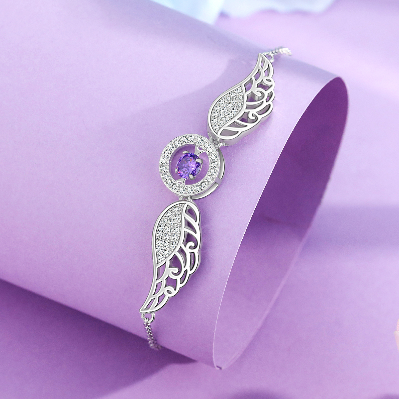 Personalised Angel Wings Bracelet with Birthstone Women's Bracelet-Jessemade AU