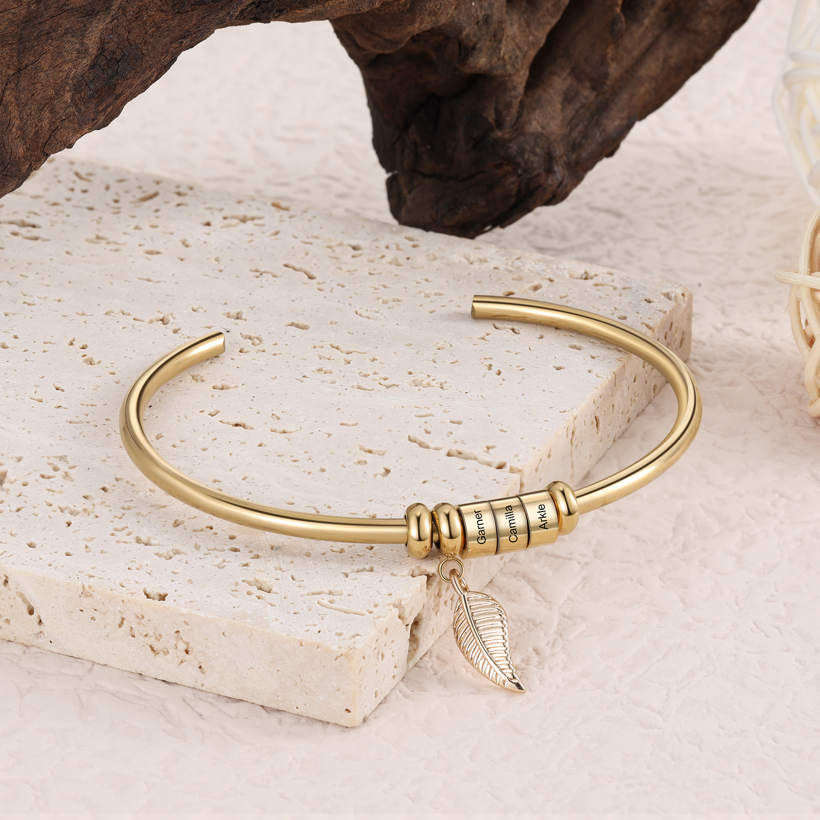 3 Beads Bracelet with a leaf-Jessemade AU