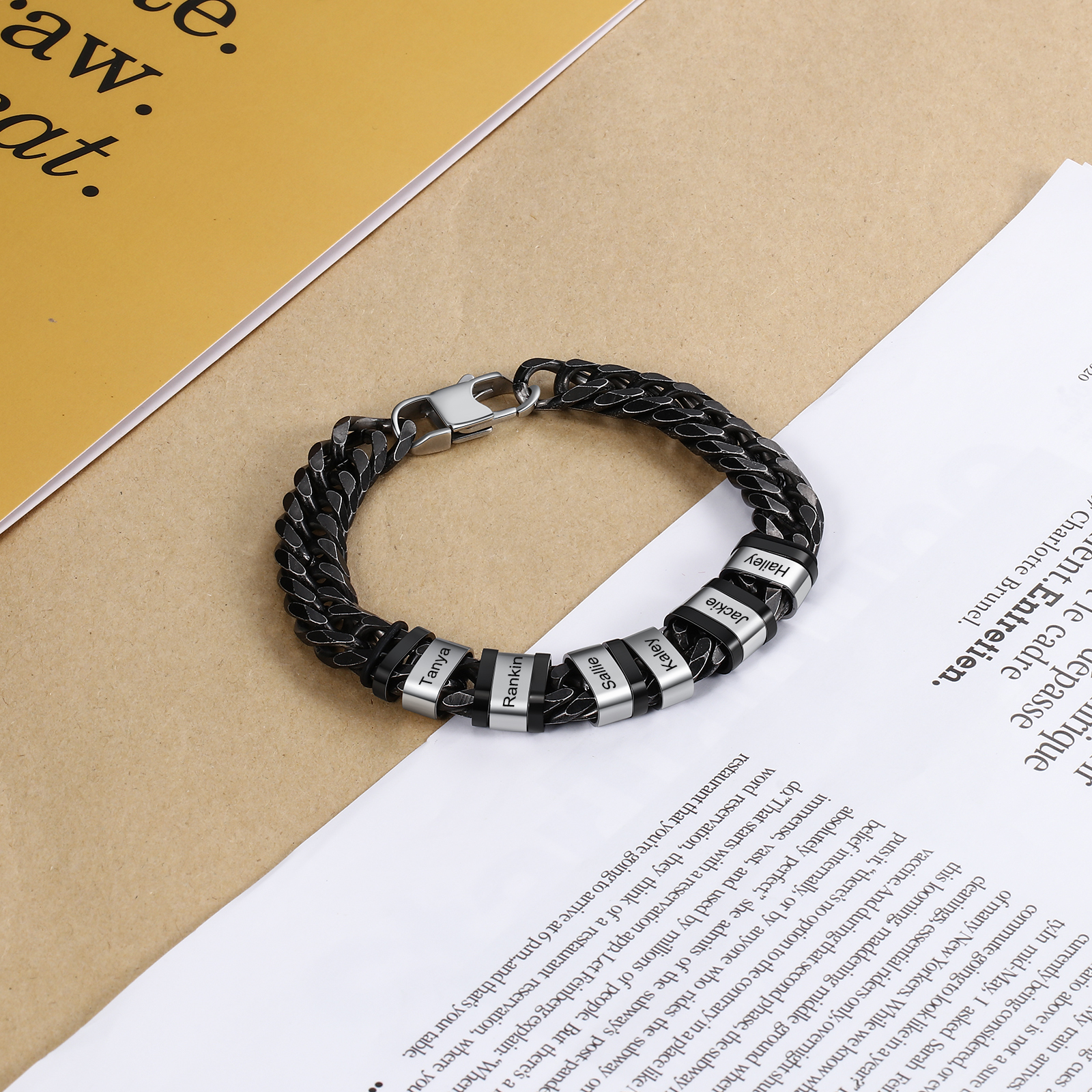 Personalised Cuban Chain Bracelet Customised Name Bracelet with 6 Beads-Jessemade AU