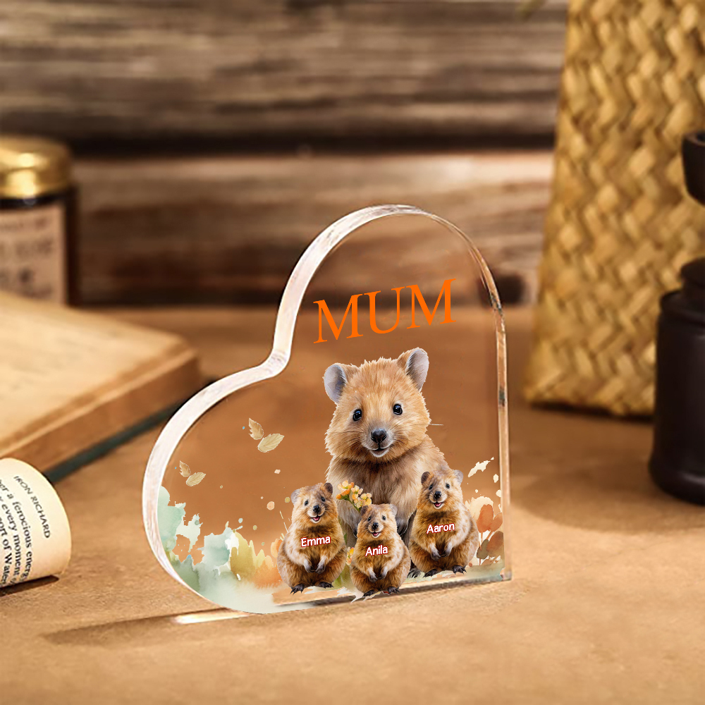 Personalised Acrylic Heart Keepsake Custom 1 Text & 3 Names Ornament Quokka Family Gift for Mother/Grandma-Jessemade AU