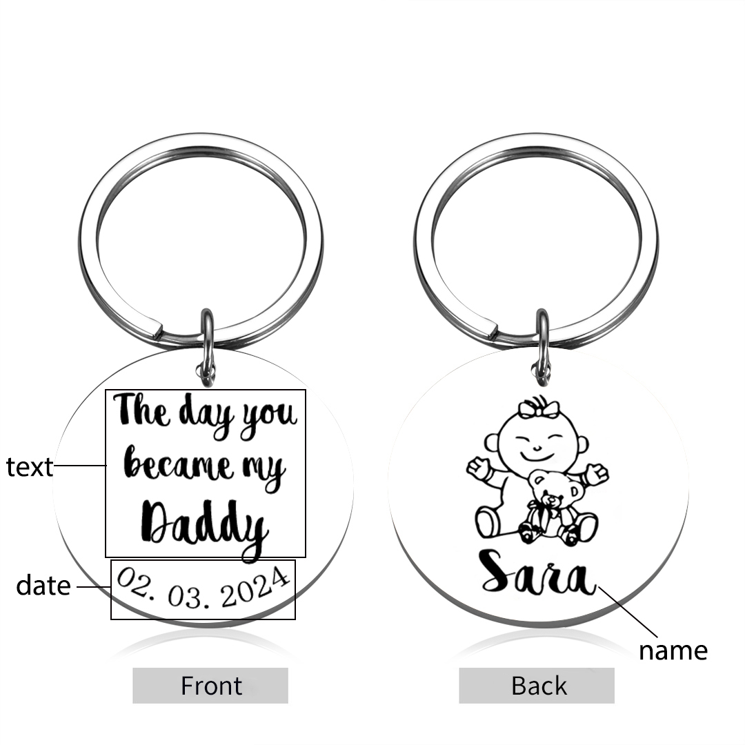 Personalised Text & Date & Name Keychain Circle Keychain Father's Day Gifts for Family-Jessemade AU