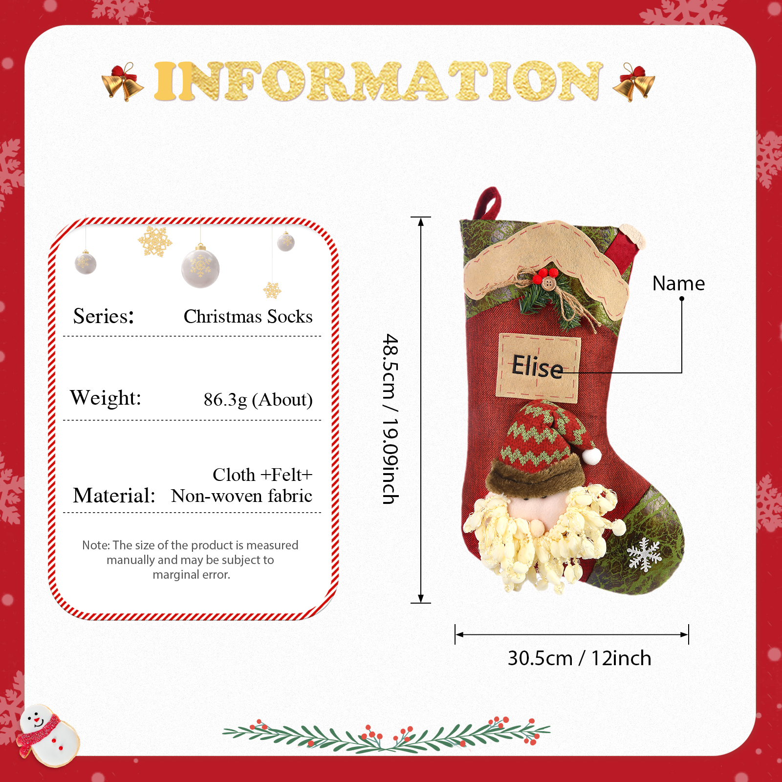 Personalised Christmas Stockings Ornaments Custom 1 Name Christmas Sock Gifts for Family Friends-Jessemade AU