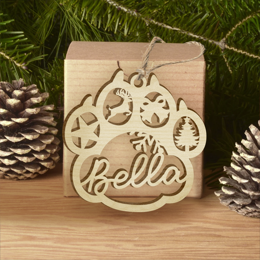 Wooden Pet Paw Ornament Personalised Name Christmas Ornament-Jessemade AU