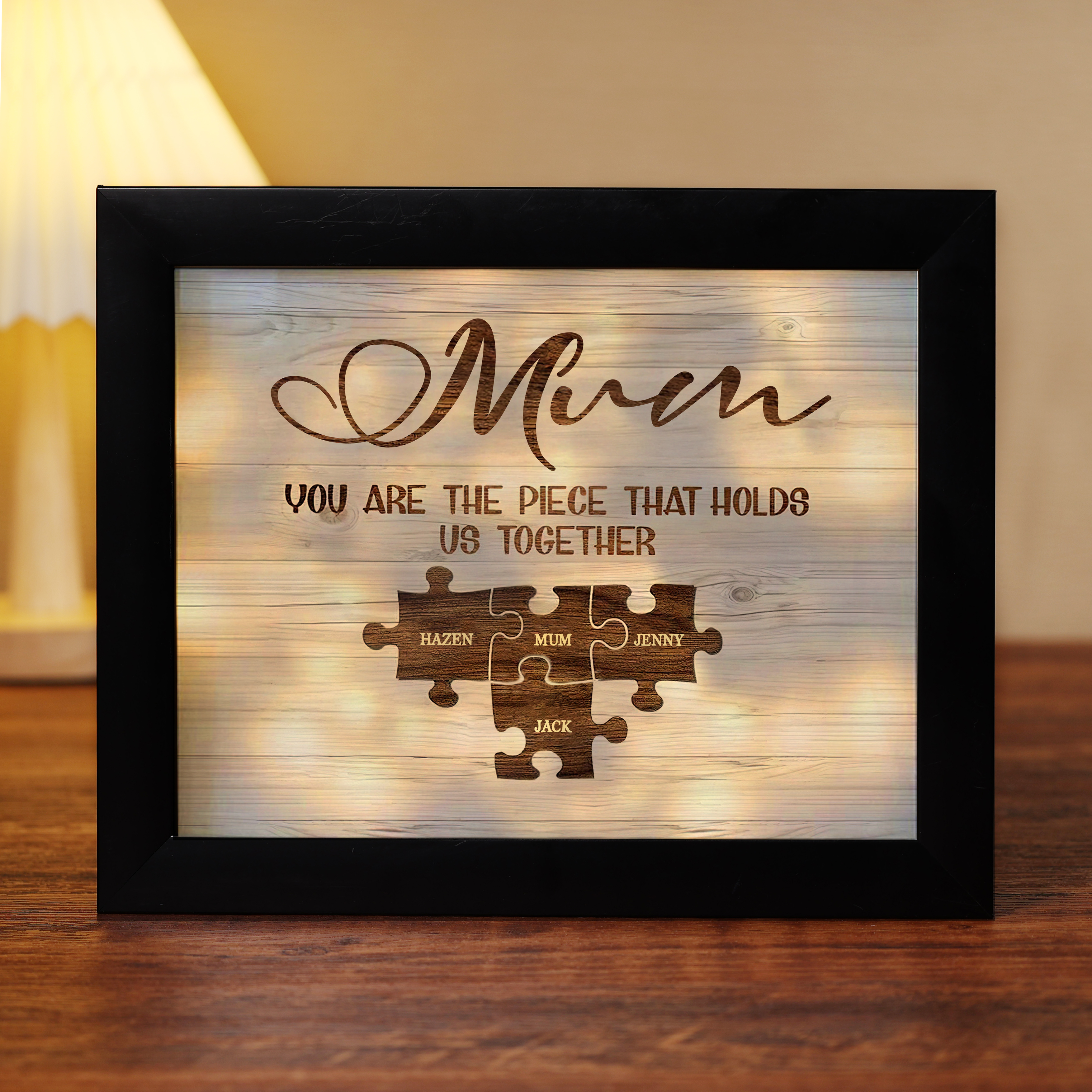 Personalised Mum Puzzle Picture Frame With Light Custom 4 Names Decor Gifts For Mother - You are the piece that holds us together-Jessemade AU