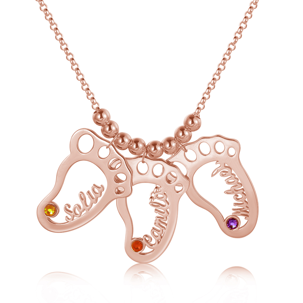 Personalised Baby Foot With 3 Birthstones Engraved Names Gift For Mother-Jessemade AU