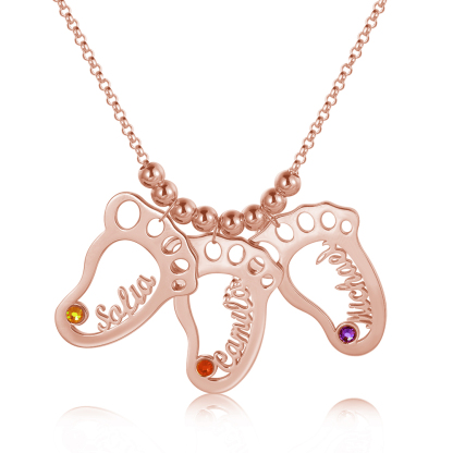 Personalised Baby Foot With 3 Birthstones Engraved Names Gift For Mother-Jessemade AU