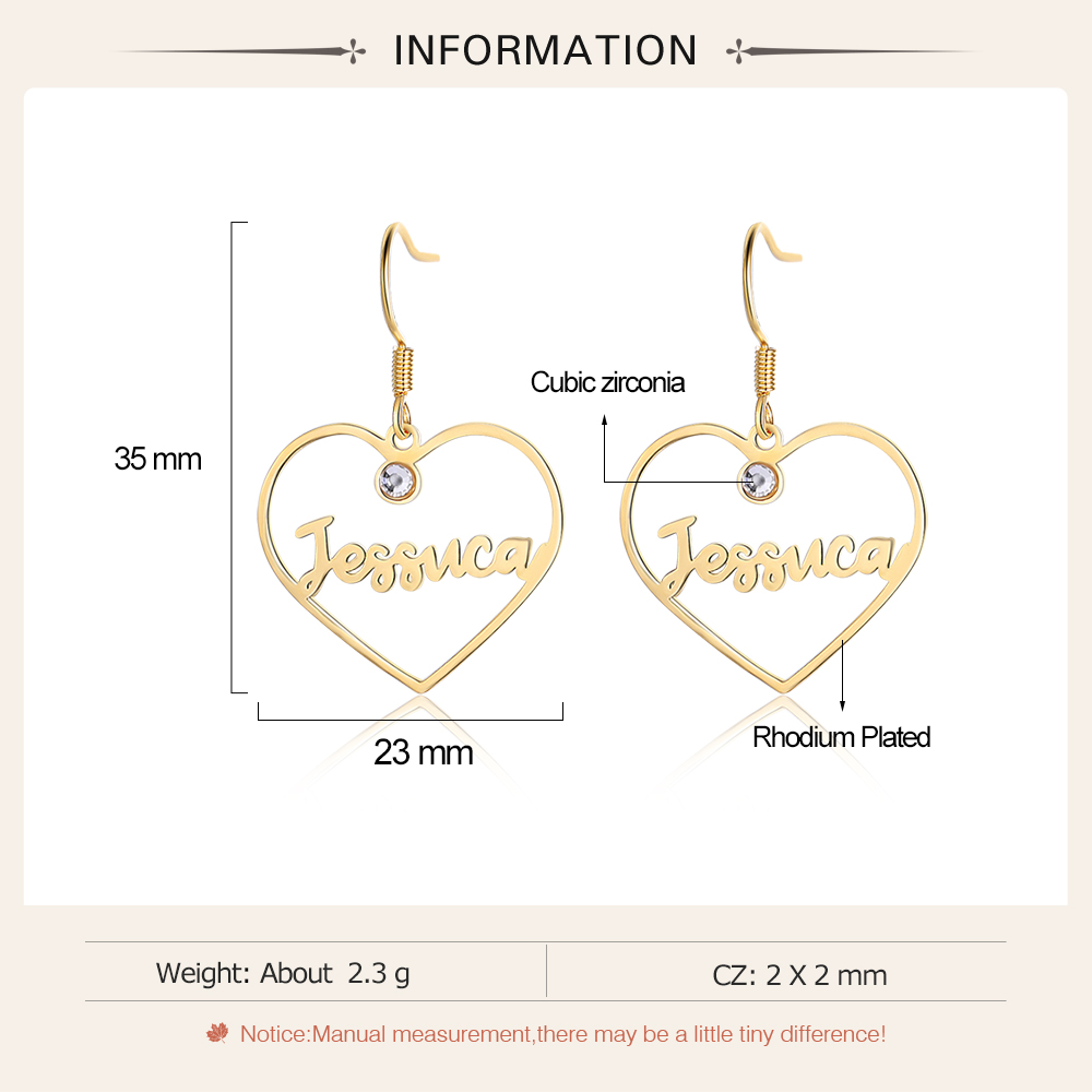 Personalised Big Heart Earring with Birthstones Customised 1 Name Gifts for Her-Jessemade AU