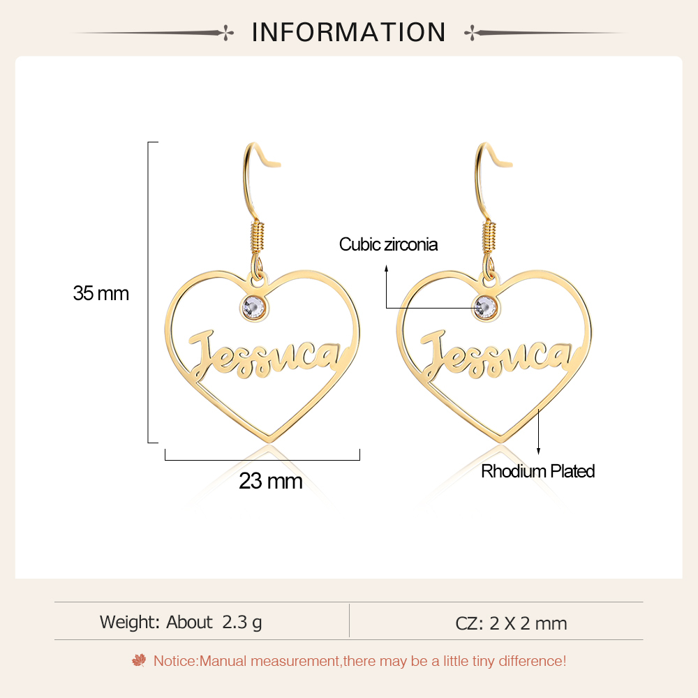 Personalised Big Heart Earring with Birthstones Customised 1 Name Gifts for Her-Jessemade AU