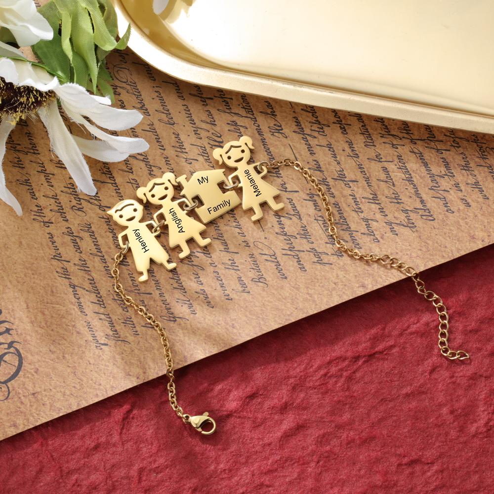 Customised with 3 Children Charms Bracelet Engraved Names Bracelet Gifts for Mom-Jessemade AU