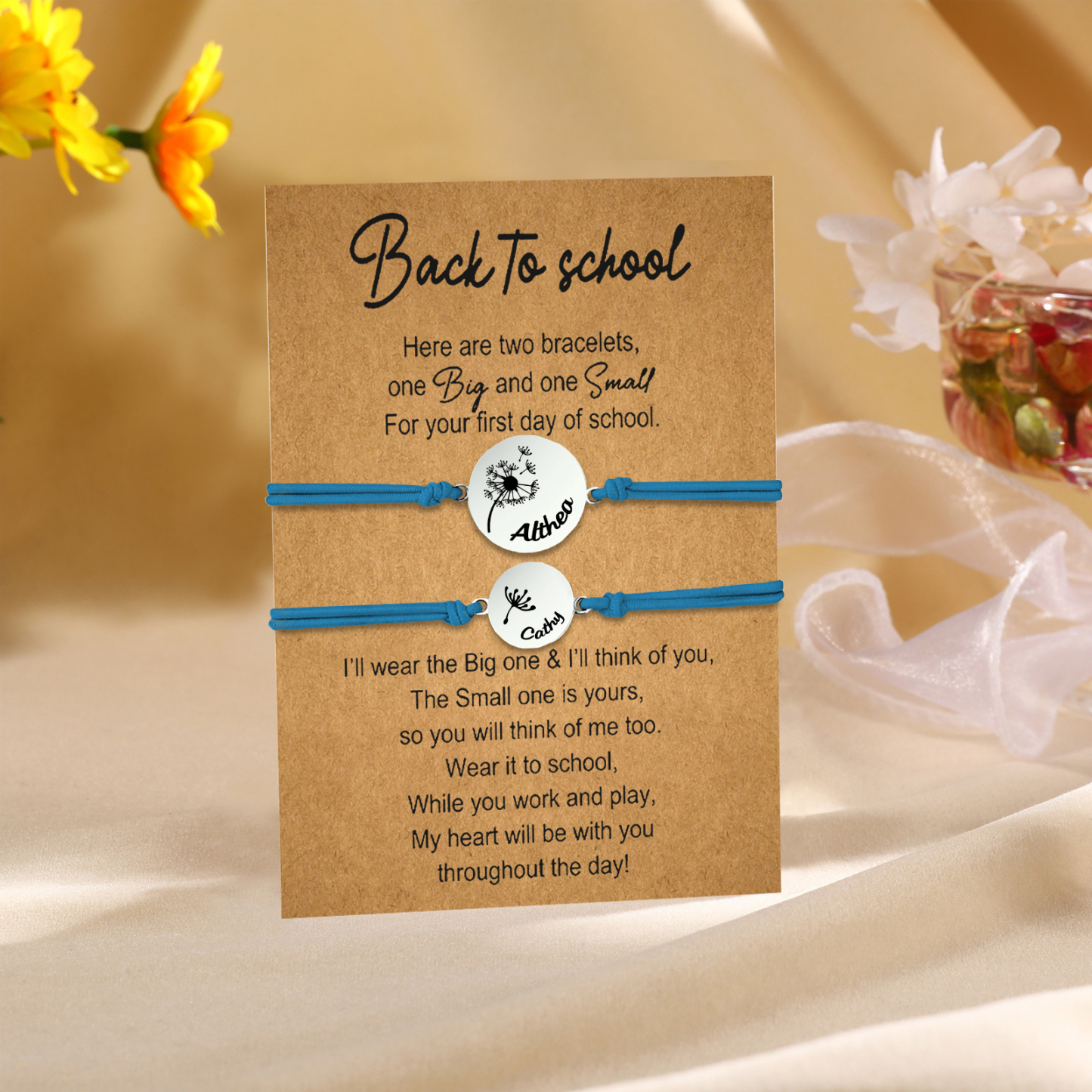 2 Pcs Dandelion Bracelet Set Custom 2 Names Adjustable Bracelets Back to School Gifts for Daughter-Jessemade AU