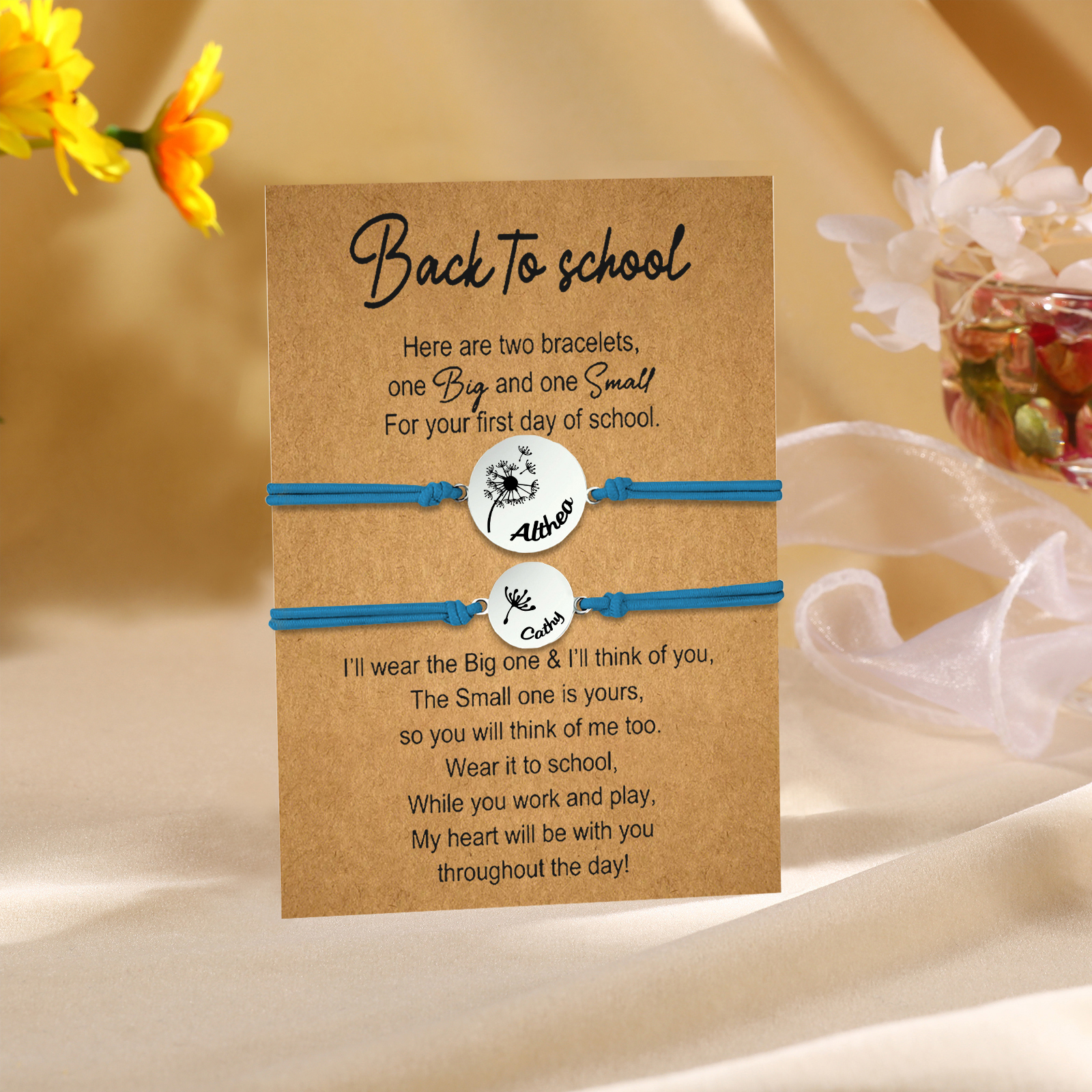 2 Pcs Dandelion Bracelet Set Custom 2 Names Adjustable Bracelets Back to School Gifts for Daughter-Jessemade AU